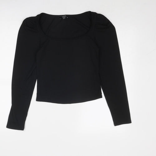Lola Skye Womens Black Polyester Basic T-Shirt Size 10 Boat Neck - Ribbed
