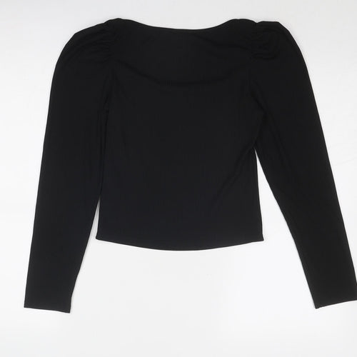 Lola Skye Womens Black Polyester Basic T-Shirt Size 10 Boat Neck - Ribbed