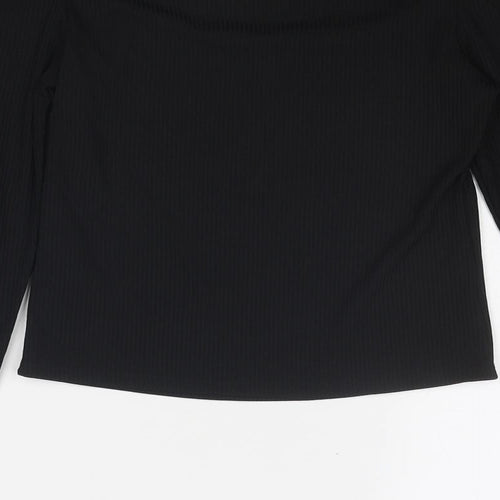 Lola Skye Womens Black Polyester Basic T-Shirt Size 10 Boat Neck - Ribbed