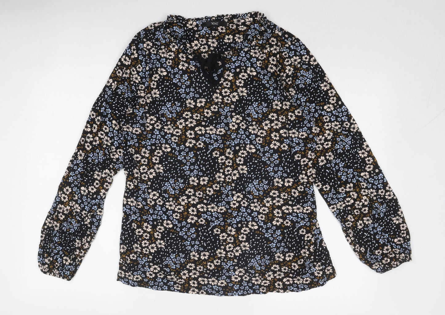 NEXT Womens Black Floral Viscose Basic Blouse Size 16 V-Neck