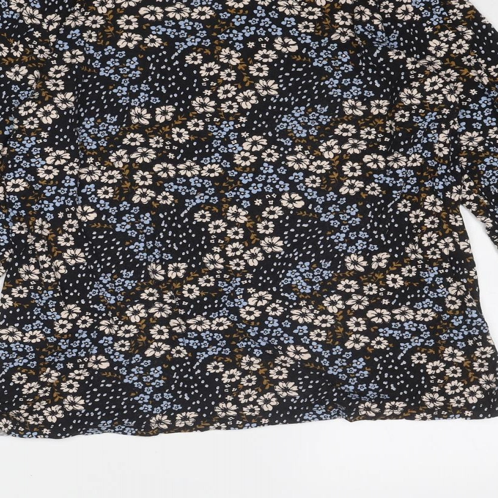 NEXT Womens Black Floral Viscose Basic Blouse Size 16 V-Neck