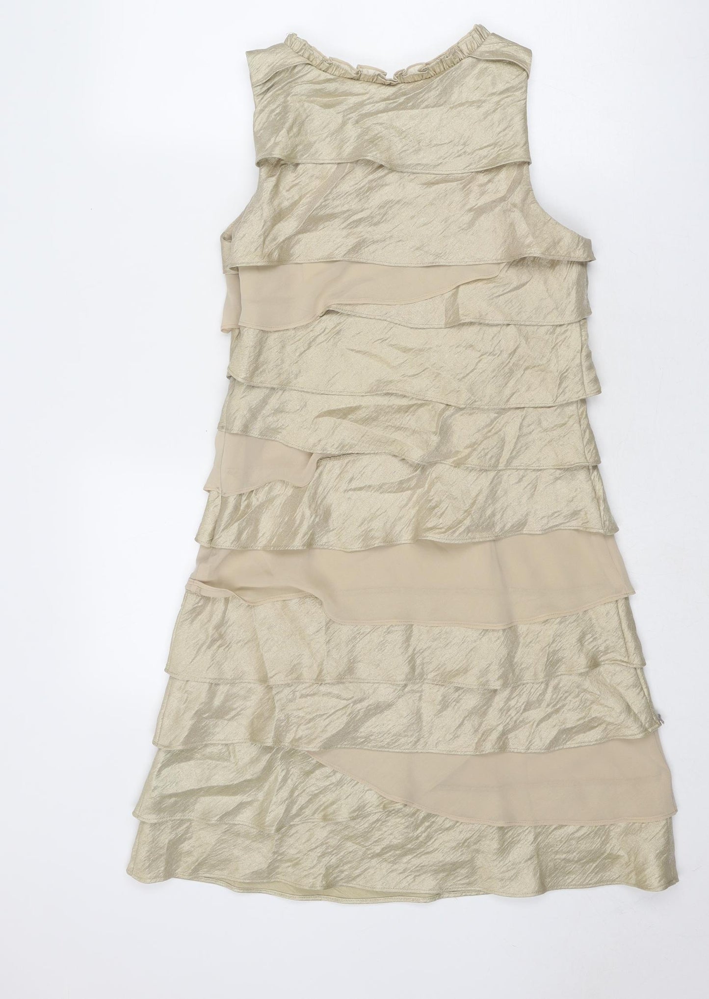 S.L. Fashions Womens Gold Viscose Shift Size 8 Round Neck Zip