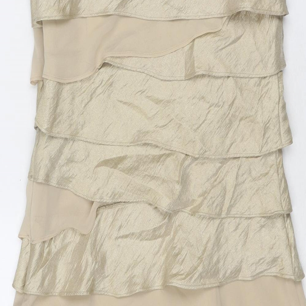 S.L. Fashions Womens Gold Viscose Shift Size 8 Round Neck Zip