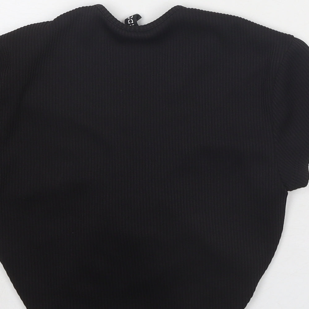 Divided by H&M Womens Black Polyester Cropped T-Shirt Size S V-Neck - Ruched