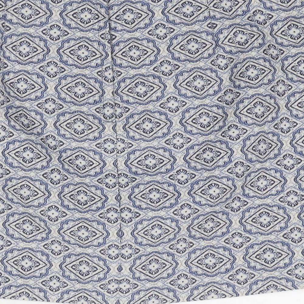 New Look Womens Blue Geometric Cotton A-Line Skirt Size 10 Zip