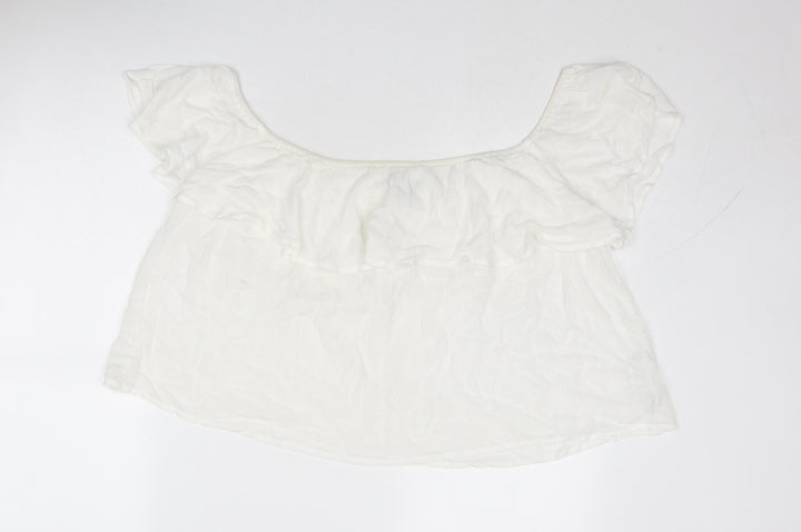 New Look Womens White Viscose Basic Blouse Size 12 Off the Shoulder