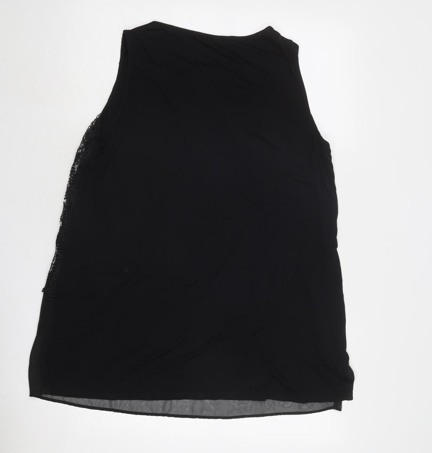 Per Una Womens Black Polyester Basic Blouse Size 16 Boat Neck - Crocheted Lace Front