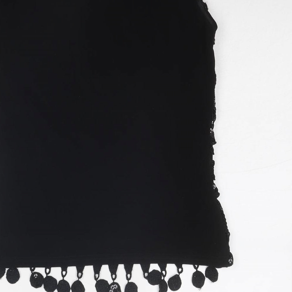 Sagaie Womens Black Polyester Basic Blouse Size 8 Boat Neck - Crocheted Lace Front