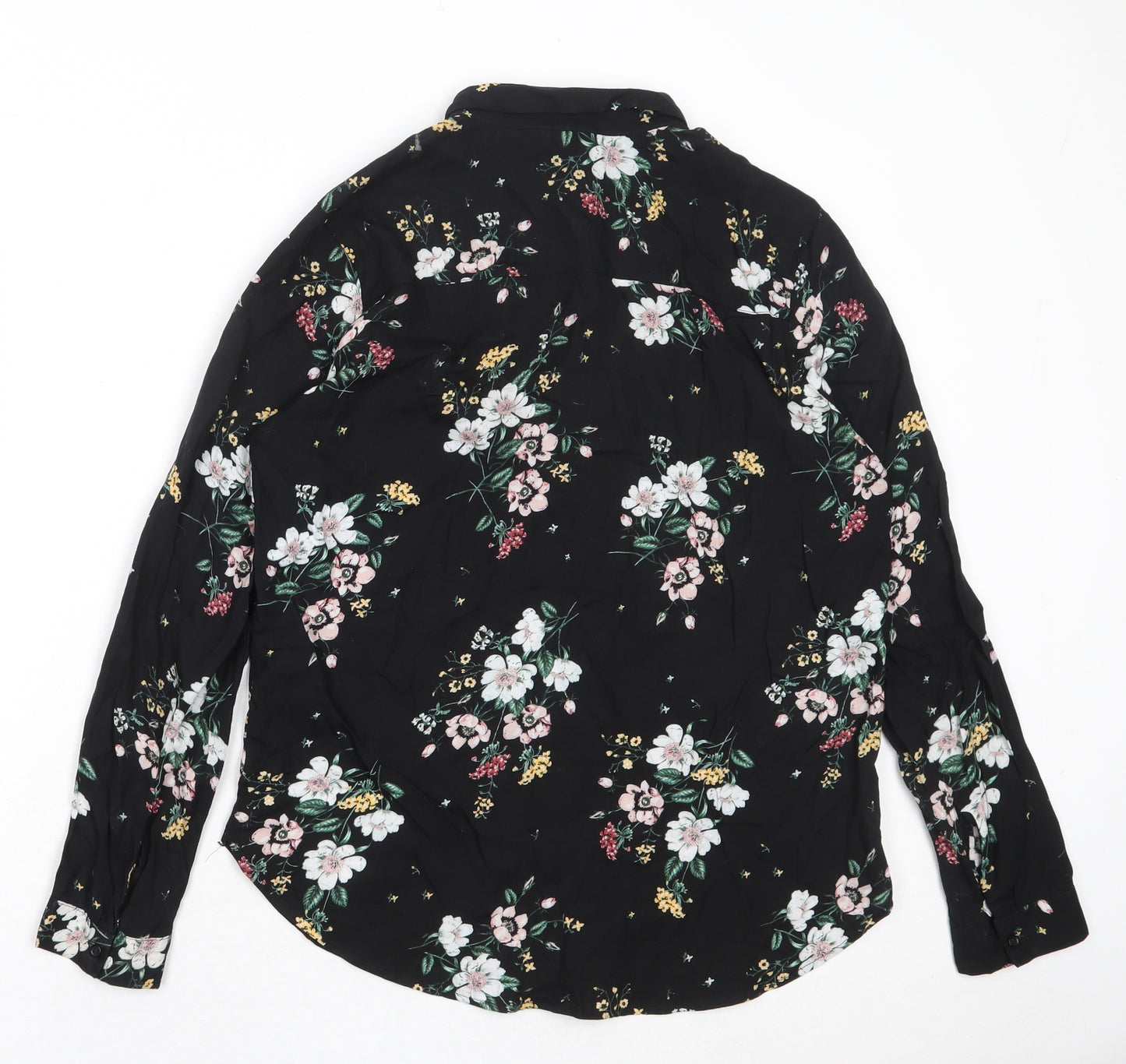 Divided by H&M Womens Black Floral Viscose Basic Button-Up Size 8 Collared