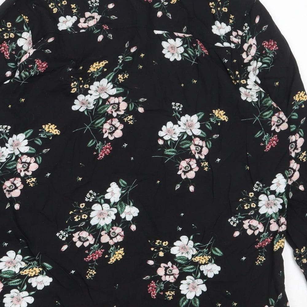 Divided by H&M Womens Black Floral Viscose Basic Button-Up Size 8 Collared