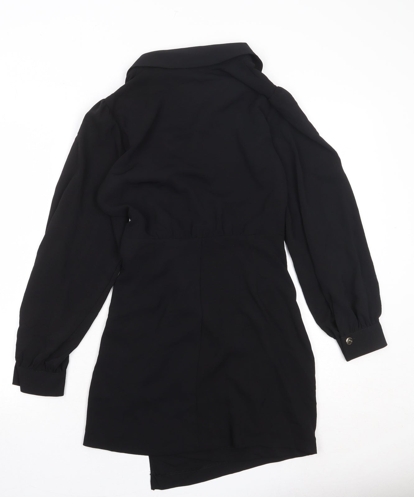 Zara Womens Black Polyester Wrap Dress Size M Collared Zip - Twist Detail