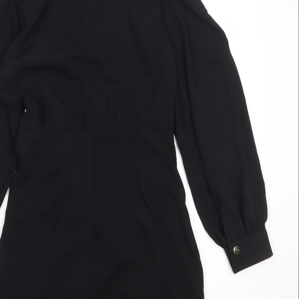 Zara Womens Black Polyester Wrap Dress Size M Collared Zip - Twist Detail