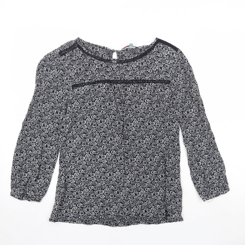He Loves Me He Loves Me Not Womens Black Geometric Viscose Basic Blouse Size 10 Round Neck