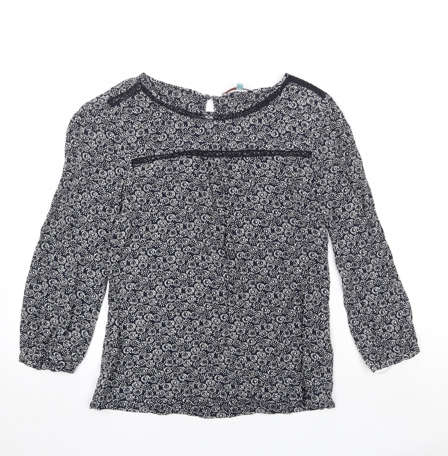 He Loves Me He Loves Me Not Womens Black Geometric Viscose Basic Blouse Size 10 Round Neck