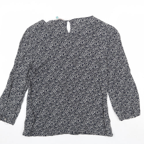 He Loves Me He Loves Me Not Womens Black Geometric Viscose Basic Blouse Size 10 Round Neck