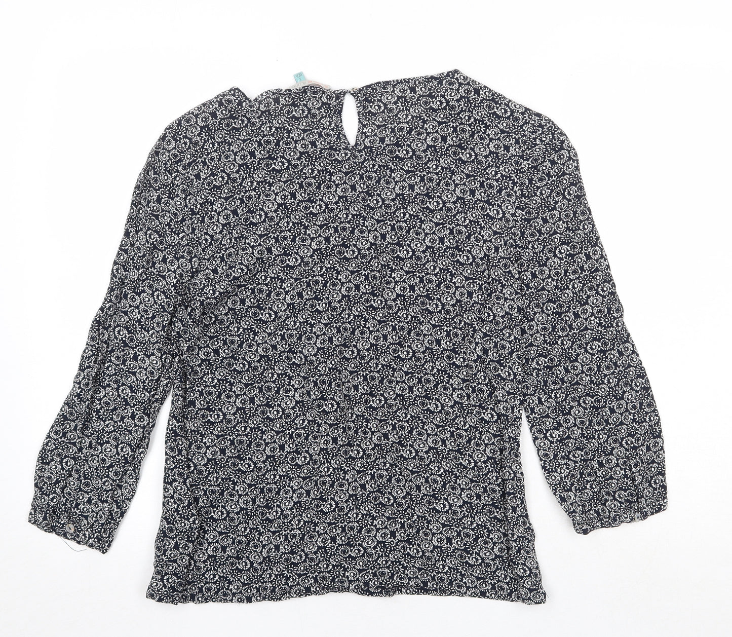He Loves Me He Loves Me Not Womens Black Geometric Viscose Basic Blouse Size 10 Round Neck