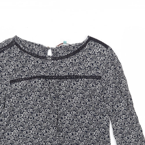 He Loves Me He Loves Me Not Womens Black Geometric Viscose Basic Blouse Size 10 Round Neck