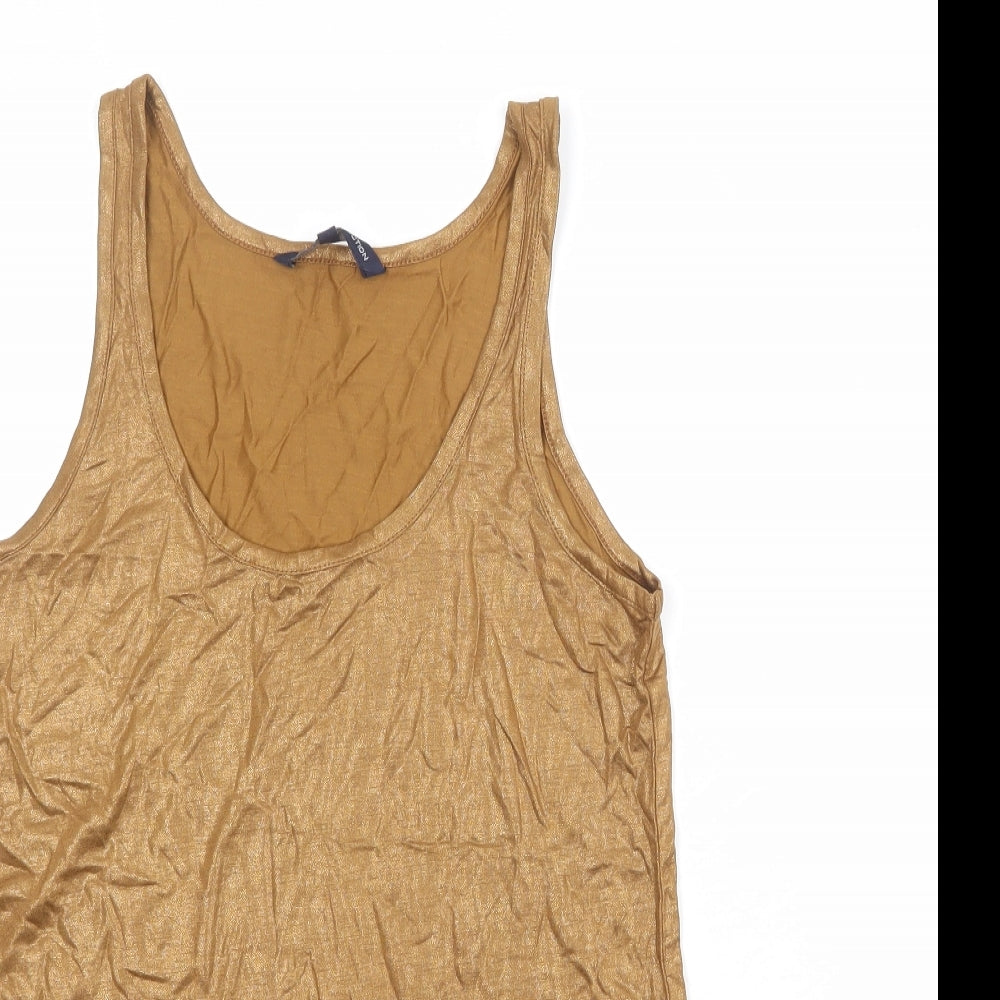 French Connection Womens Gold Viscose Basic Tank Size S Round Neck