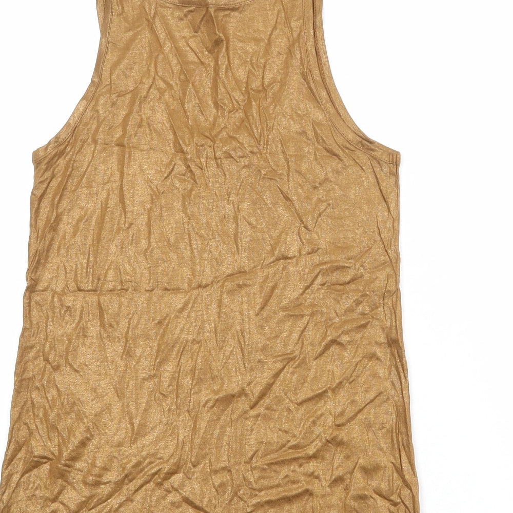 French Connection Womens Gold Viscose Basic Tank Size S Round Neck