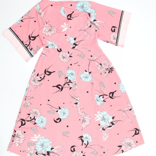 Principles Womens Pink Floral Polyester A-Line Size 10 V-Neck Pullover