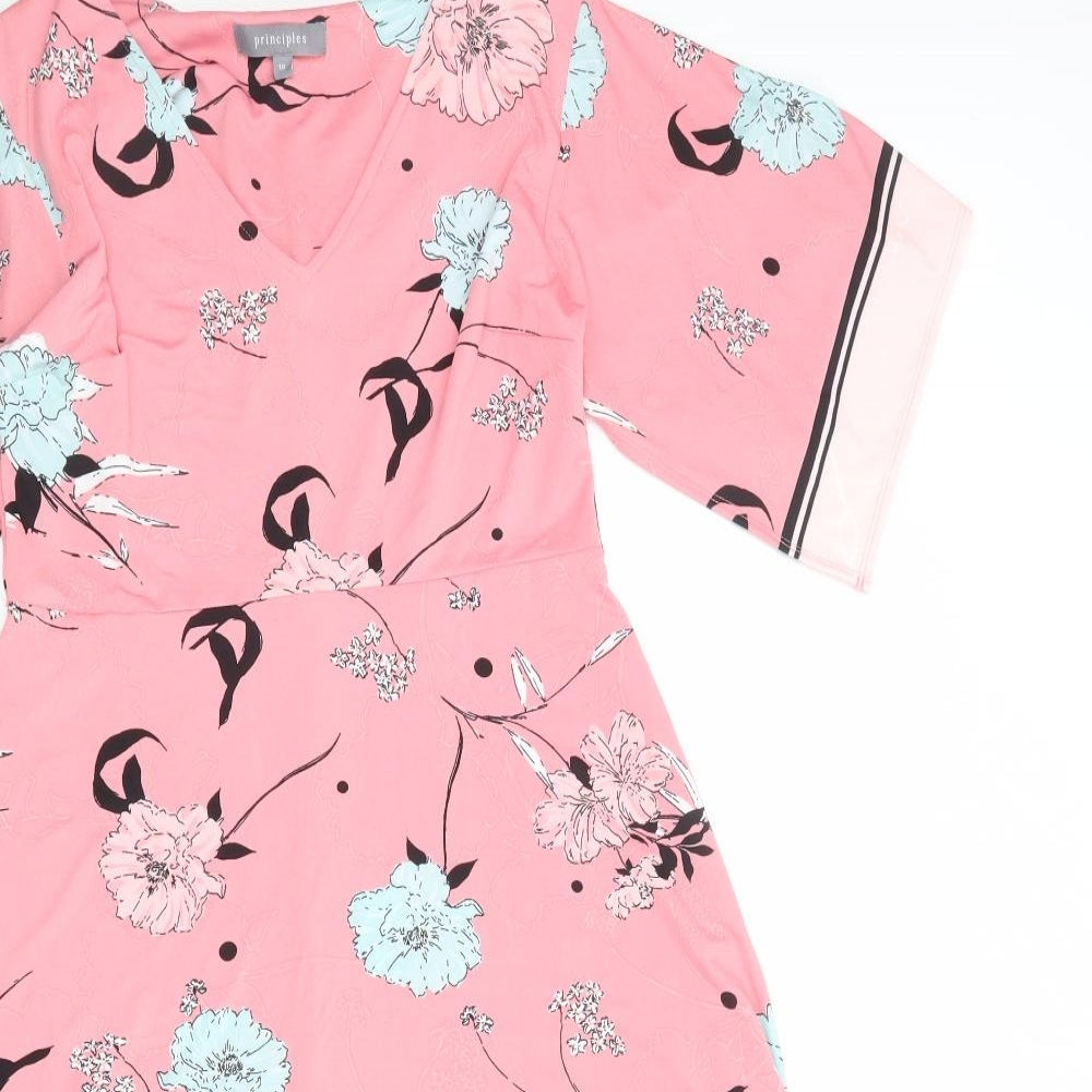 Principles Womens Pink Floral Polyester A-Line Size 10 V-Neck Pullover