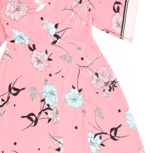 Principles Womens Pink Floral Polyester A-Line Size 10 V-Neck Pullover