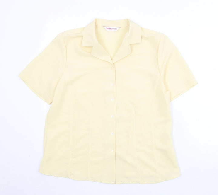 Bonmarché Womens Yellow Polyester Basic Button-Up Size 16 Collared