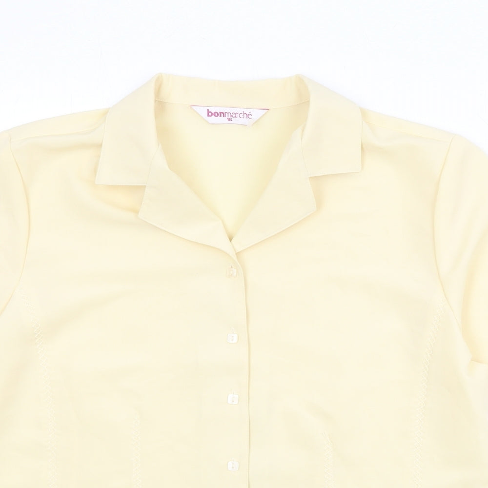 Bonmarché Womens Yellow Polyester Basic Button-Up Size 16 Collared