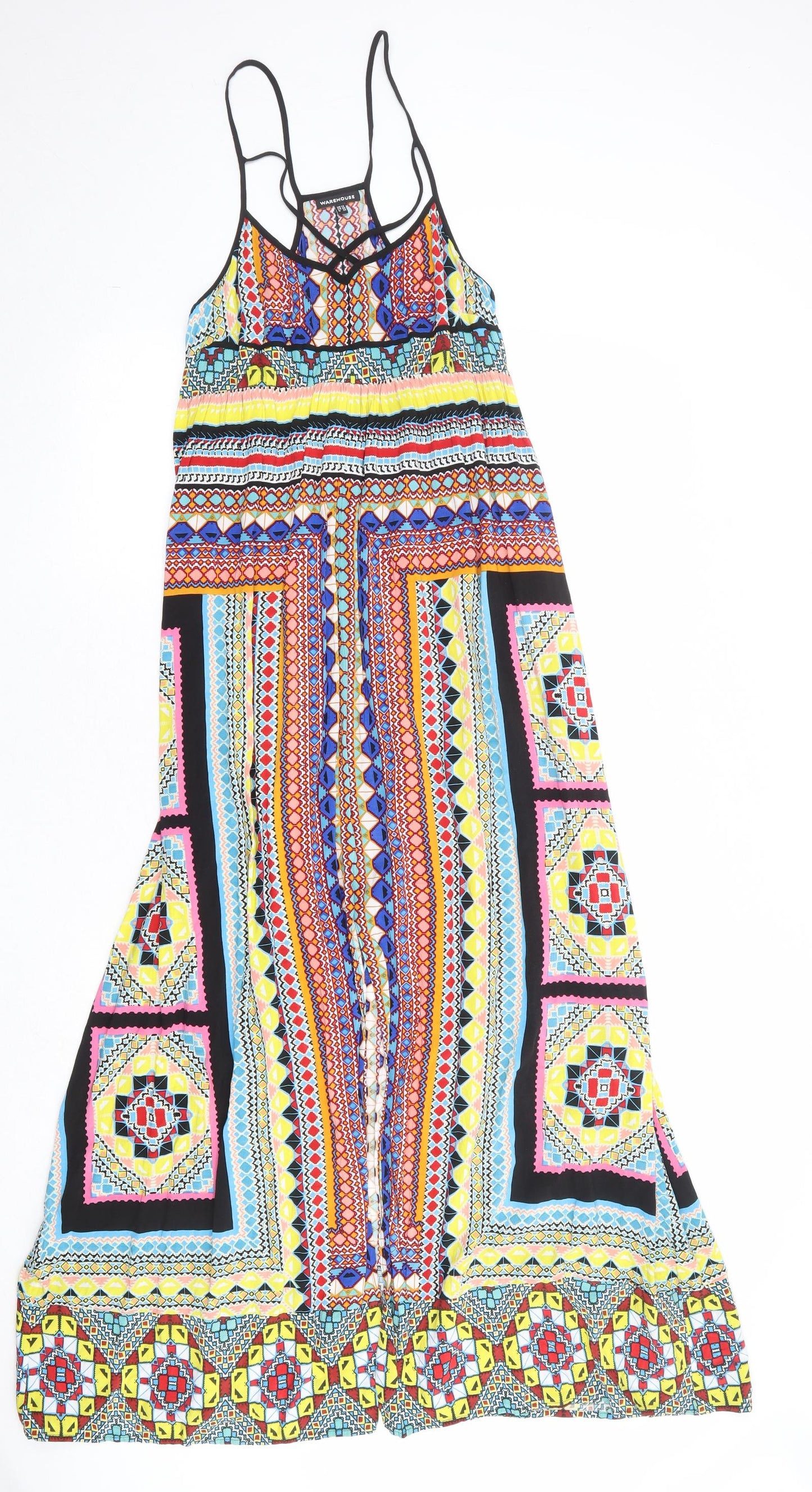 Warehouse Womens Multicoloured Geometric Viscose A-Line Size 12 Round Neck Pullover