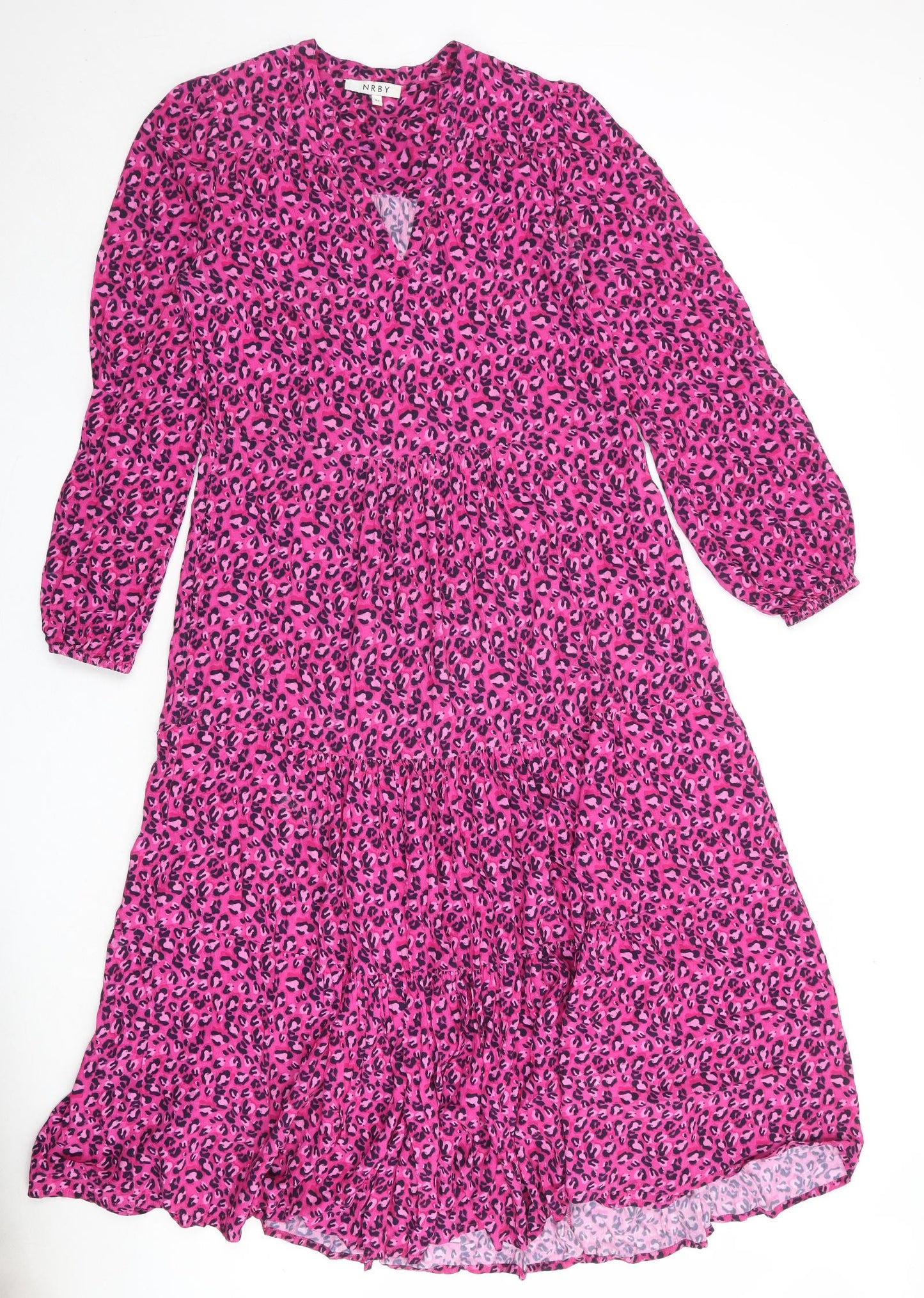 NRBY Womens Pink Animal Print Viscose Maxi Size XS V-Neck Pullover - Leopard Print
