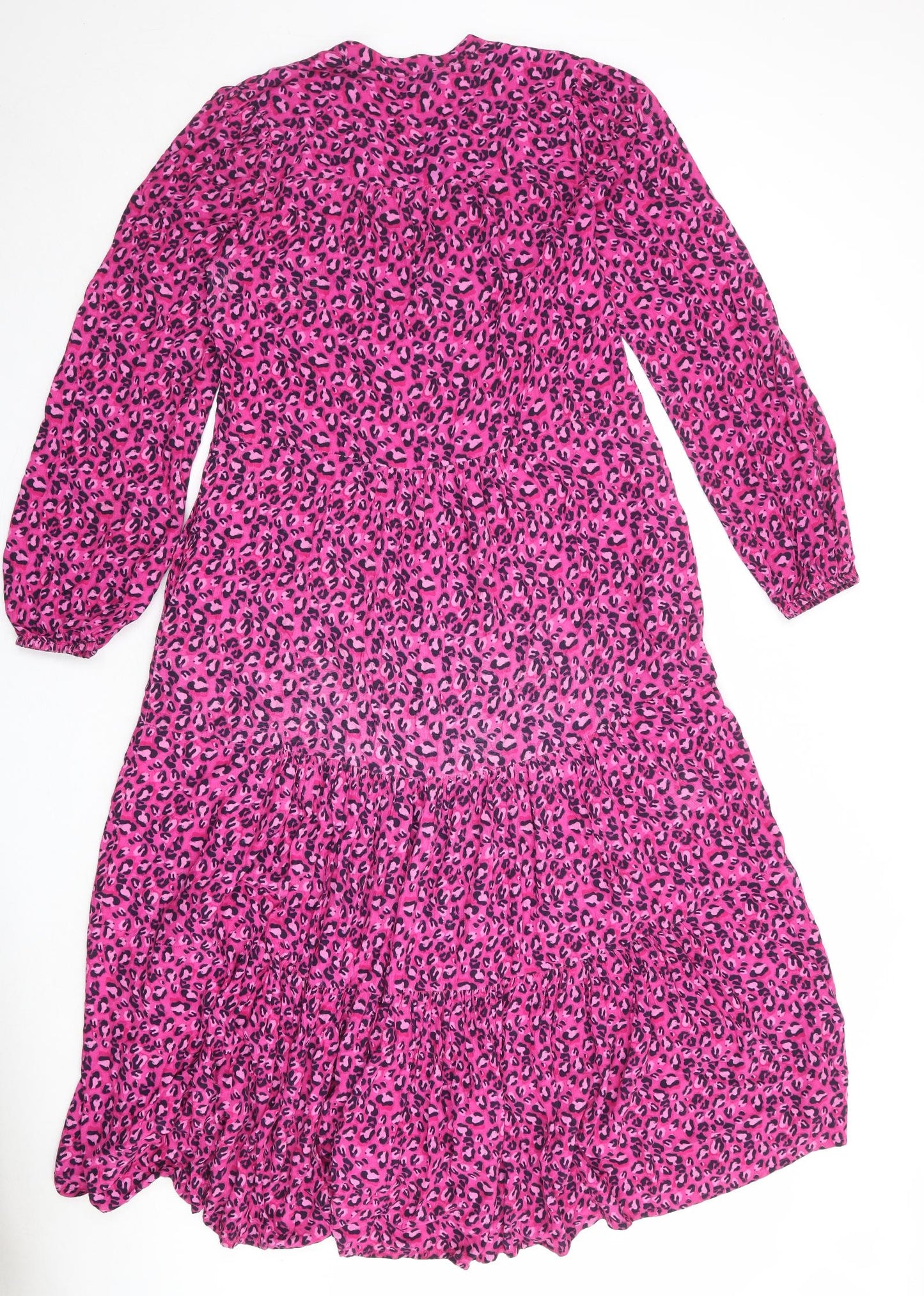 NRBY Womens Pink Animal Print Viscose Maxi Size XS V-Neck Pullover - Leopard Print
