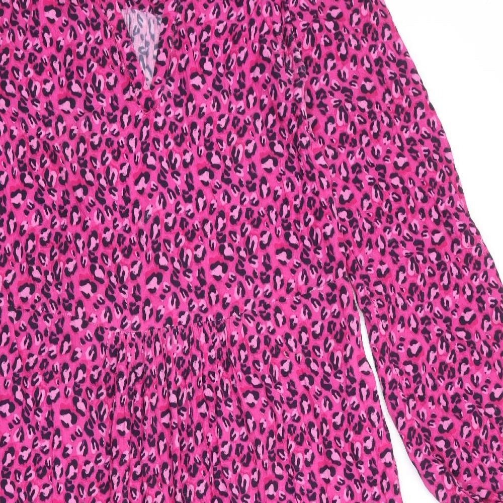 NRBY Womens Pink Animal Print Viscose Maxi Size XS V-Neck Pullover - Leopard Print