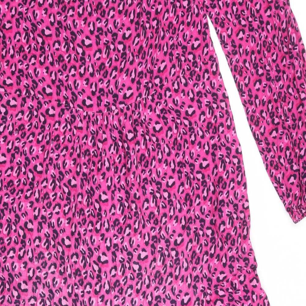 NRBY Womens Pink Animal Print Viscose Maxi Size XS V-Neck Pullover - Leopard Print