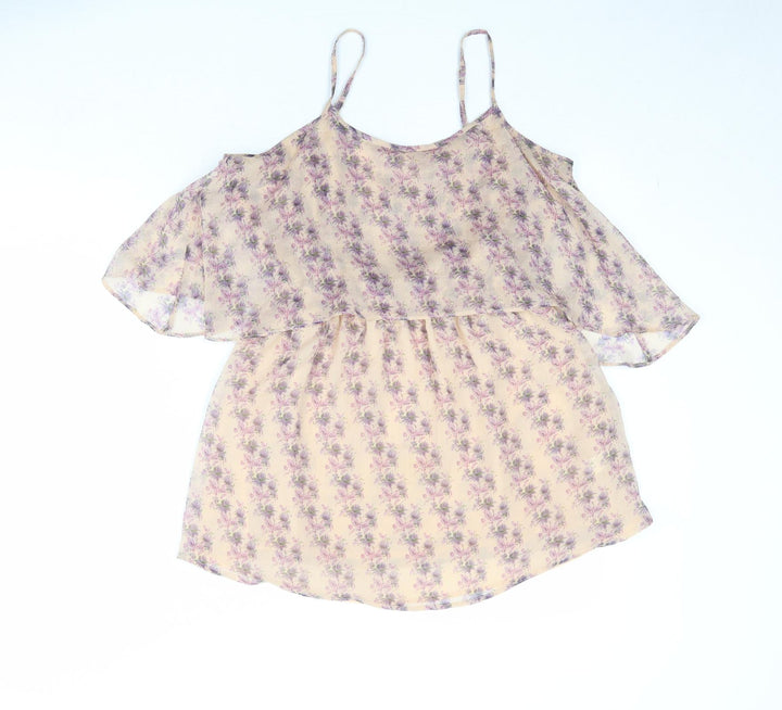 Topshop Womens Beige Geometric Polyester Basic Tank Size 10 Round Neck