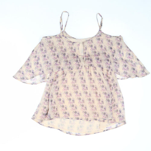 Topshop Womens Beige Geometric Polyester Basic Tank Size 10 Round Neck