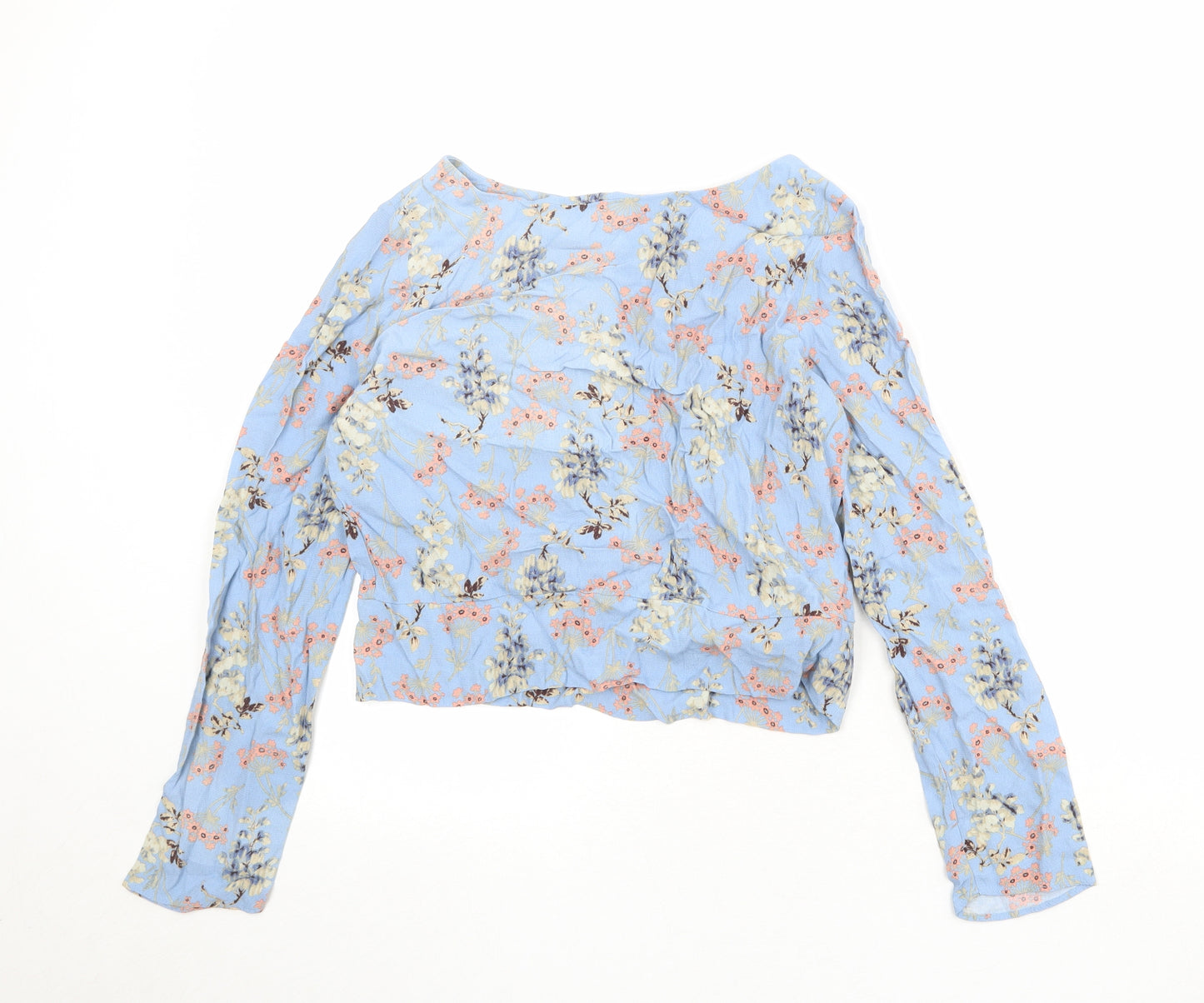 Marks and Spencer Womens Blue Floral Viscose Basic Blouse Size 12 Round Neck
