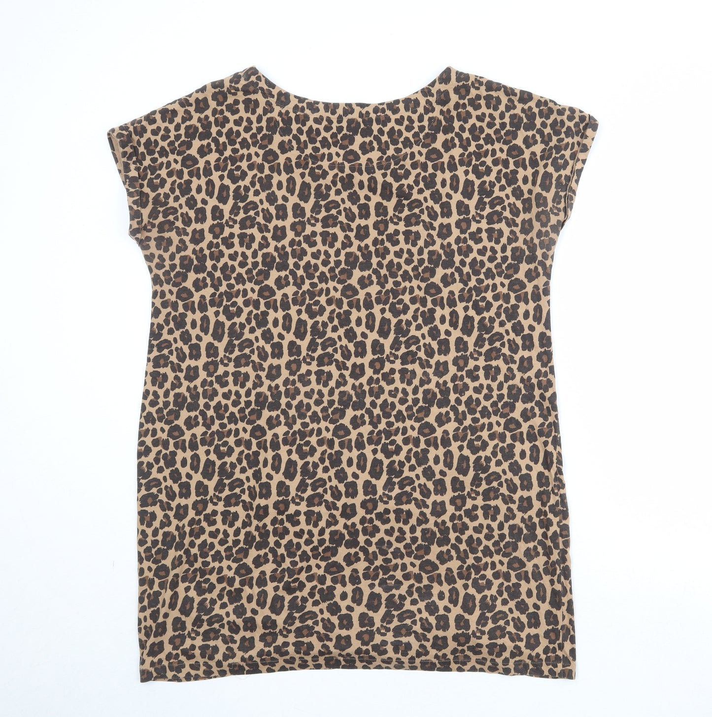 NEXT Womens Brown Animal Print 100% Cotton T-Shirt Dress Size 14 Round Neck Pullover - Leopard Pattern