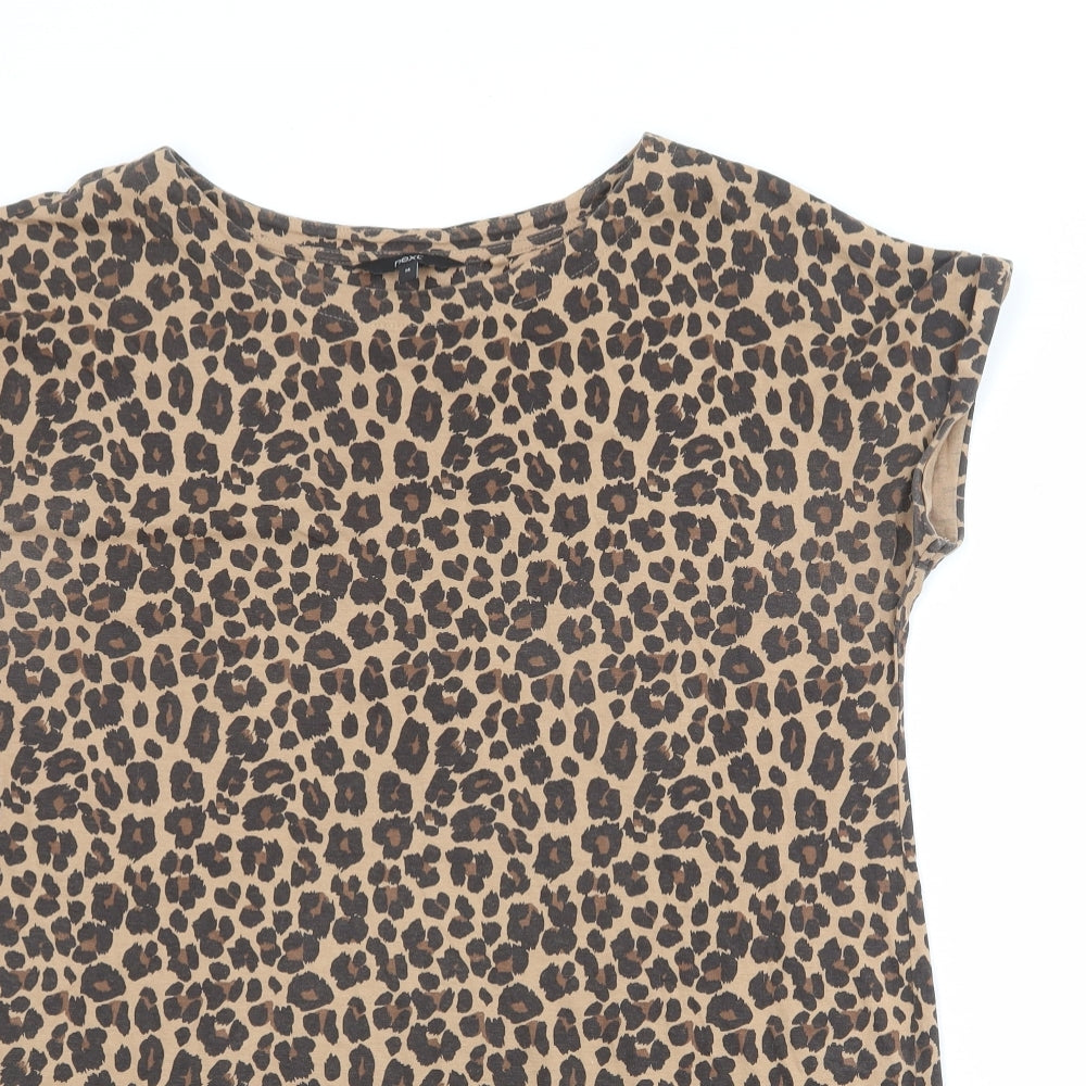 NEXT Womens Brown Animal Print 100% Cotton T-Shirt Dress Size 14 Round Neck Pullover - Leopard Pattern