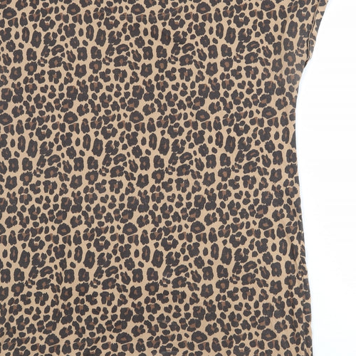 NEXT Womens Brown Animal Print 100% Cotton T-Shirt Dress Size 14 Round Neck Pullover - Leopard Pattern