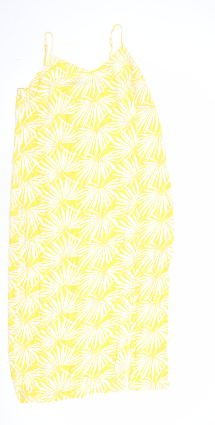 Marks and Spencer Womens Yellow Geometric Viscose Tank Dress Size 12 V-Neck Pullover