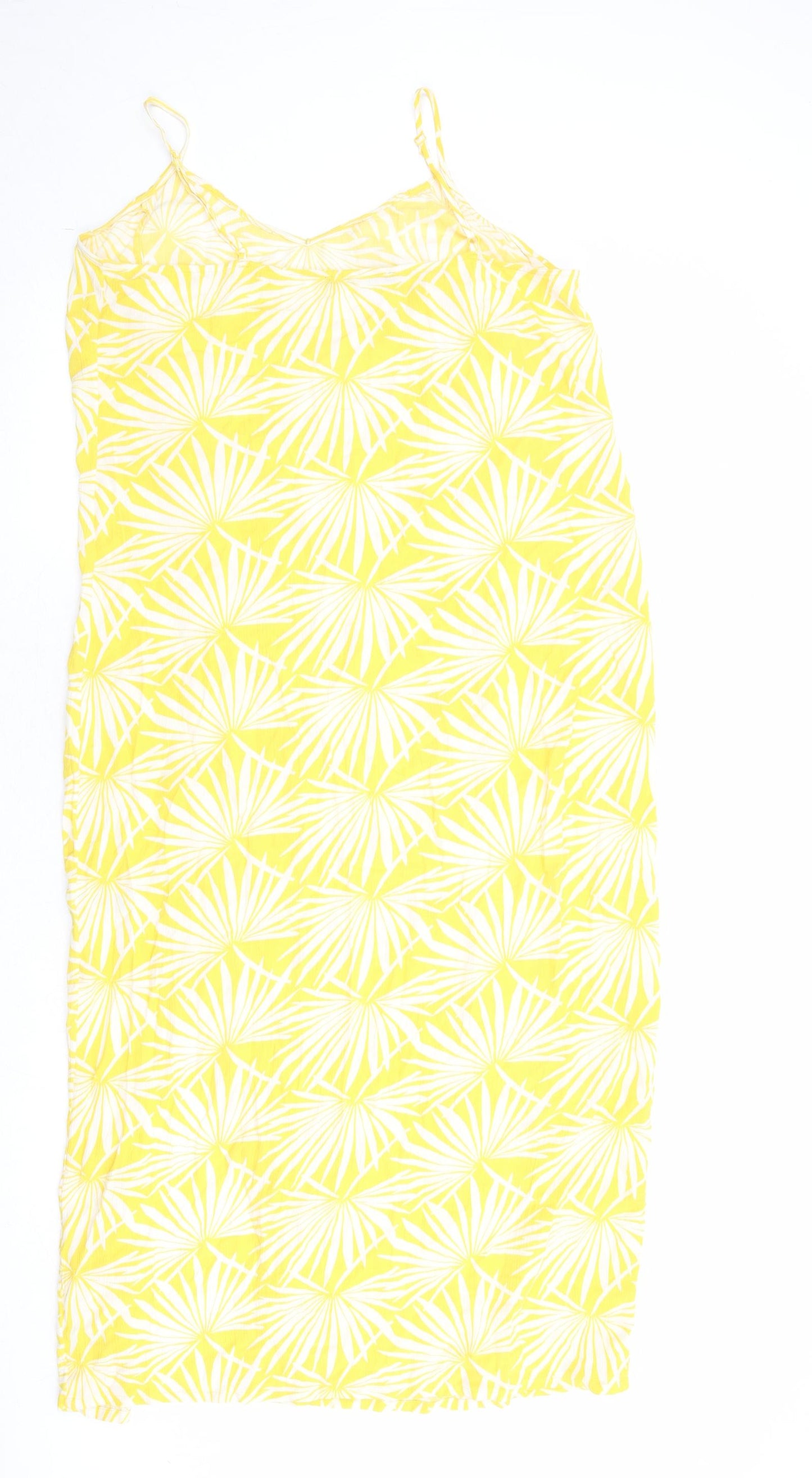 Marks and Spencer Womens Yellow Geometric Viscose Tank Dress Size 12 V-Neck Pullover