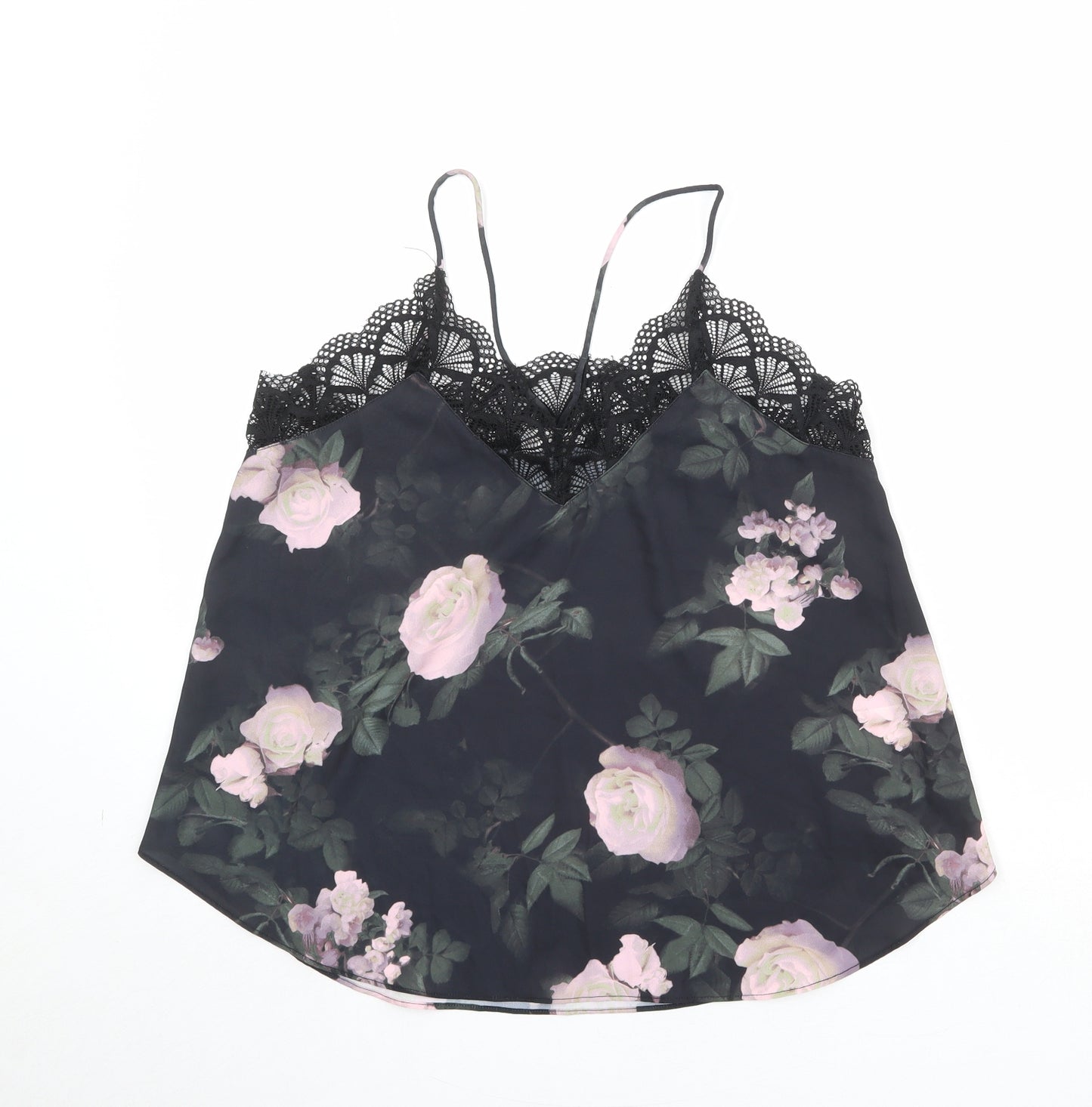 Apricot Womens Black Floral Polyester Basic Tank Size 12 V-Neck - Lace Details