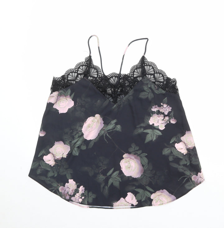 Apricot Womens Black Floral Polyester Basic Tank Size 12 V-Neck - Lace Details