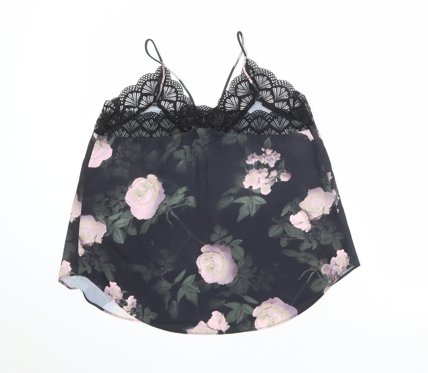 Apricot Womens Black Floral Polyester Basic Tank Size 12 V-Neck - Lace Details