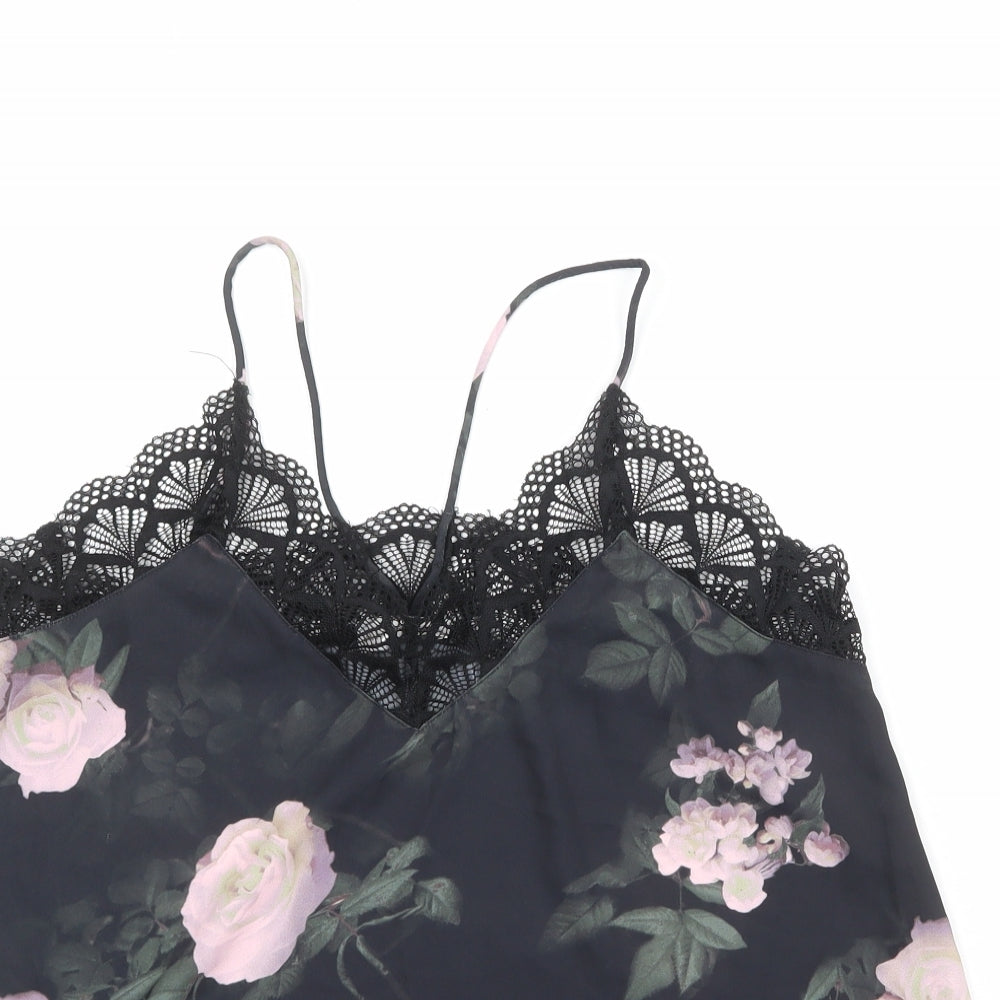 Apricot Womens Black Floral Polyester Basic Tank Size 12 V-Neck - Lace Details