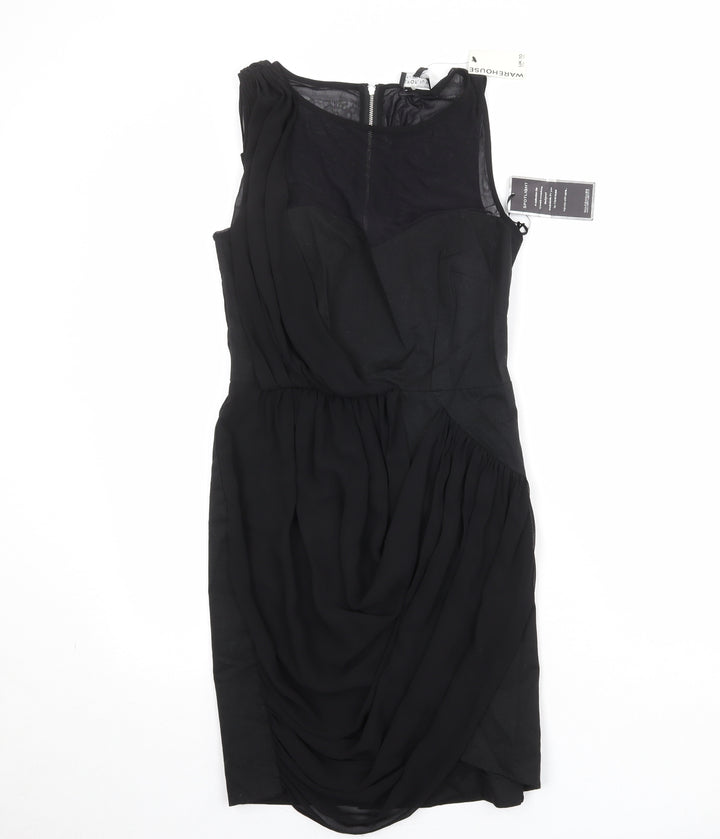Warehouse Womens Black Cotton A-Line Size 10 Round Neck Zip