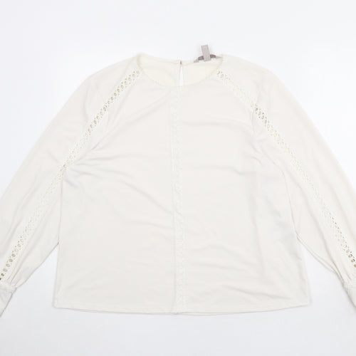 H&M Womens Ivory Polyester Basic Blouse Size L Round Neck