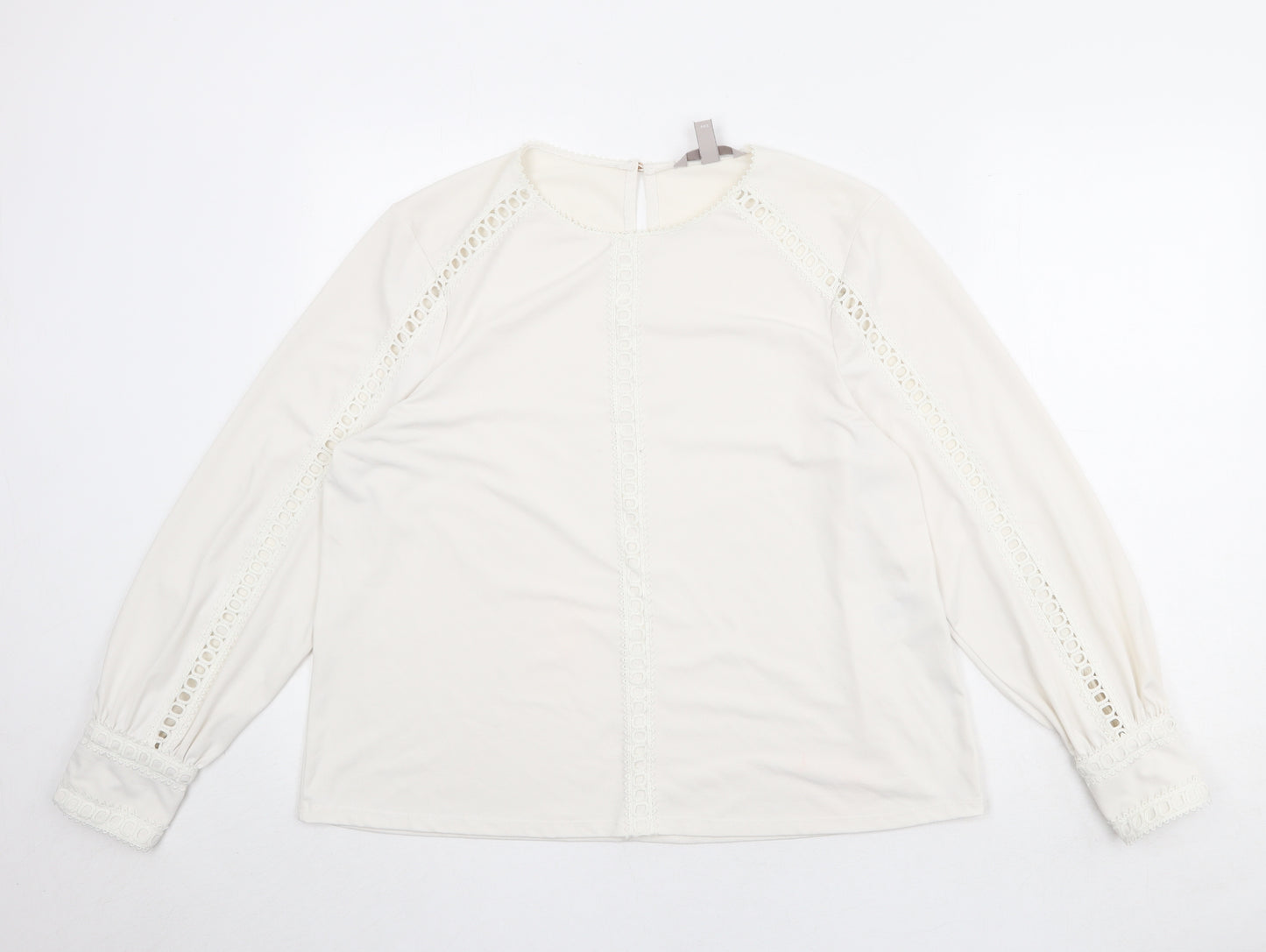 H&M Womens Ivory Polyester Basic Blouse Size L Round Neck