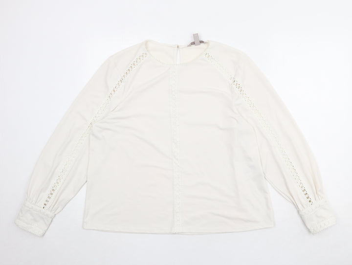 H&M Womens Ivory Polyester Basic Blouse Size L Round Neck