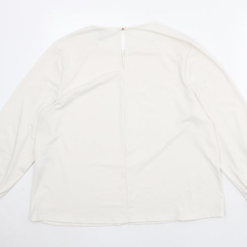 H&M Womens Ivory Polyester Basic Blouse Size L Round Neck